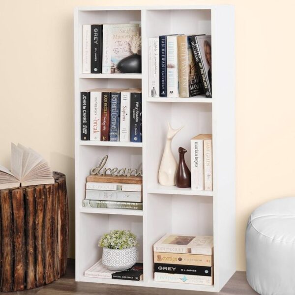 Modern Home DIY 7-Cube Engineered Wood Book Shelf, a Multipurpose Open Storage Organizer and Book Stand for Home, Office, or Study Room, presented in a clean and modern White finish